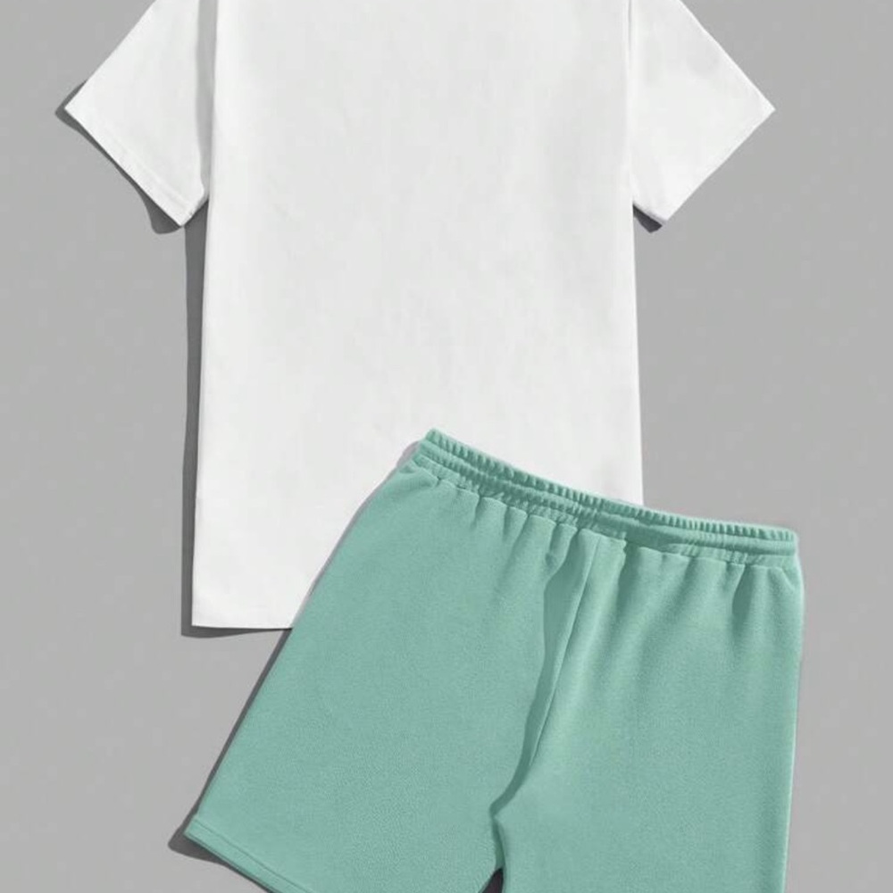 Manfinity Knitted Crew Neck Short Sleeve T-Shirt And Drawstring Shorts Set - Picture 2 of 4